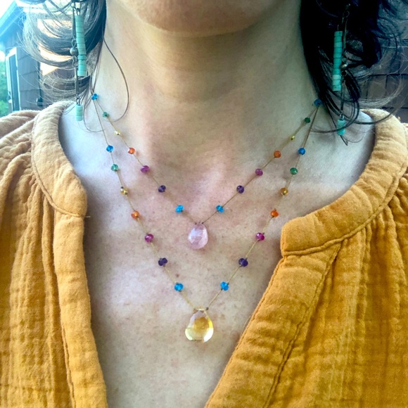 Rainbow Gems Necklace - Citrine and Strawberry Quartz - Picture 2 of 4